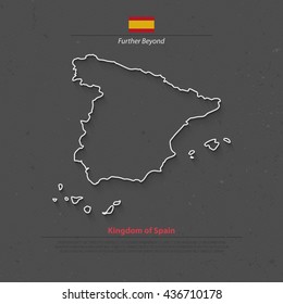 Kingdom of Spain isolated map and official flag icons. vector Spanish political map thin line icon over grunge background. EU geographic banner template. travel and business concept maps