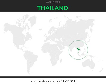 Kingdom of Thailand location modern detailed vector map. All world countries without names. Vector template of beautiful flat grayscale map design with selected country and border location