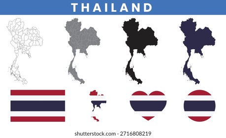 Mapa do Reino da Tailândia e conjunto de vetor da bandeira