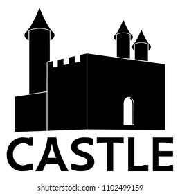 Kingdom with three towers. Vector black fortress. Fortress
