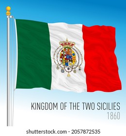 Kingdom Of Two Sicilies Historical Flag, Italy, 1860, Vector Illustration