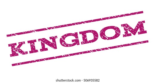 Kingdom watermark stamp. Text caption between parallel lines with grunge design style. Rubber seal stamp with unclean texture. Vector purple color ink imprint on a white background.