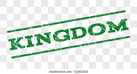 Kingdom watermark stamp. Text caption between parallel lines with grunge design style. Rubber seal stamp with dust texture. Vector green color ink imprint on a chess transparent background.