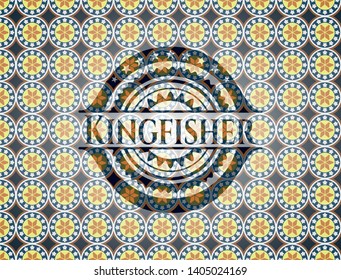 Kingfisher arabic style badge. Arabesque decoration.