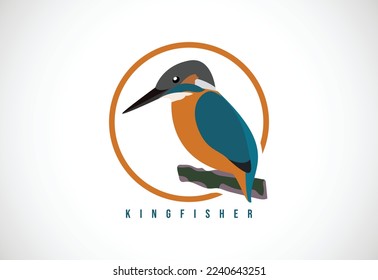 Kingfisher bird in a circle. Kingfisher bird logo design template vector illustration