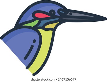 Kingfisher bird linear color vector illustration