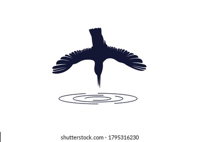 Kingfisher bird logo, the design concept of preying on fish on the surface of the water.