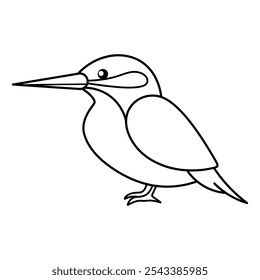 Ilustración vectorial de contorno de aves Kingfisher. Esta Imagen es un simple dibujo de línea en blanco y negro de un pájaro martín pescador, que se muestra en un perfil lateral. 