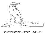 kingfisher bird perched on tree trunk. Continuous one line drawing	