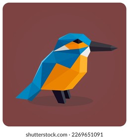 Kingfisher bird polygonal art image. Low poly animal in vector illustration