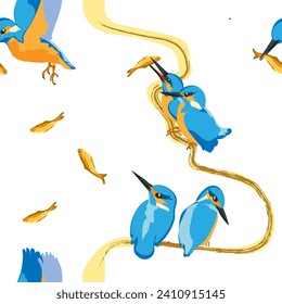 kingfisher bird seamles pattern vector. bird vector, child room vector. animal vector