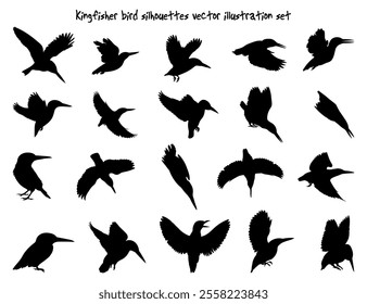 Kingfisher bird silhouettes vector illustration set