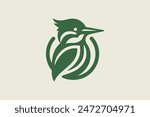 Kingfisher bird. Simple modern logo, icon, sign. Isolated vector illustration. Green	