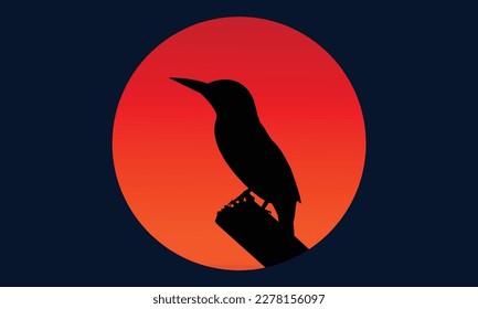 Pájaro de Kingfisher en artes vectoriales de puesta de sol