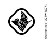 kingfisher, bird, vector Japanese flower shape family crest style black frame logo design