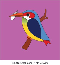 Kingfisher with fish in brick