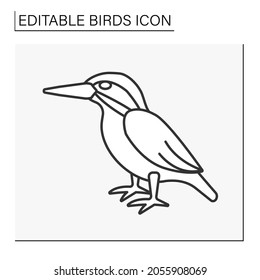  Kingfisher line icon. Small and medium-sized, brightly colored bird. Tropical bird with large head and a long, sharp beak.Birds concept. Isolated vector illustration. Editable stroke