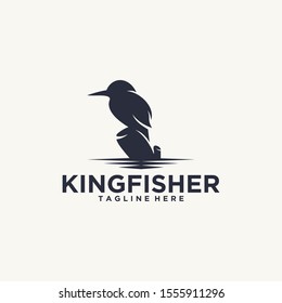 Vector de diseño del logotipo del pescador con silueta y estilo elegante