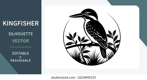 Kingfisher Silhouette Vector Art Editable, Resizable, Bird, Wildlife, Nature, Graphic, Design