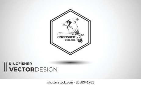 Kingfisher Vector Design  Black and White