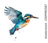 Kingfisher watercolor hand paint ilustration
