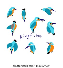 Kingfishers, Hand drawn.
