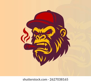 kingkong is angry while smoking and wearing a hat, tshirt design vector ilustration