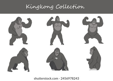 Kingkong collection. Kingkong in different poses. Vector illustration.