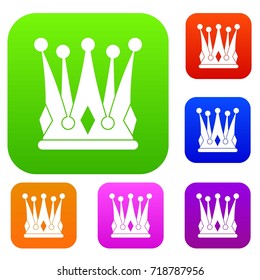 Kingly crown set icon color in flat style isolated on white. Collection sings vector illustration