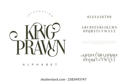 Kingprawn typography beauty fashion elegant minimalist serif italic fonts decorative wedding vintage retro logos. Minimal luxury font alphabet logo. Vector illustration