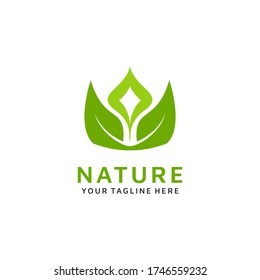 
King/Queen of nature logo with leaf crown symbol 