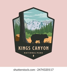 Vector diseño de la ilustración del emblema del logotipo del parque nacional del cañón de los reyes, diseño del parque nacional del Lugar famoso de california