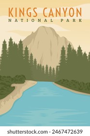 kings canyon poster vintage vector illustration design. national park in california, america vintage poster design
