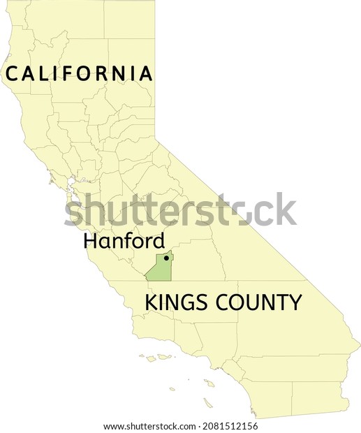 Kings County and city of Hanford location on\
California state map