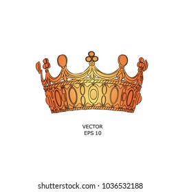 king's crown. Headgear hand-drawn sketch. Vector illustration