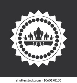 Kings crown inside circle monochrome logotype. Medieval heraldic symbol on monarch stamp. Ancient crown on black and white emblem vector illustration.