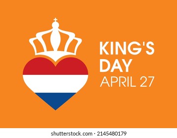 King's day Koningsdag greeting card vector. Flag of the Netherlands in heart shape icon vector. Dutch Flag vector. National holiday in the Netherlands. April 27. Important day