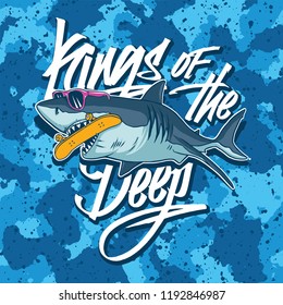 Kings of the deep , shark vector graphic and camouflage Print pattern seamless