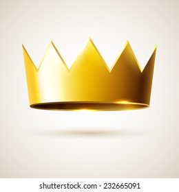 King's golden crown, vector realistic object of monarchy, sign of success and leadership