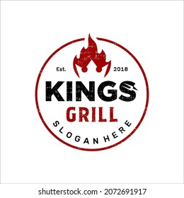 Kings Grill Vintage Retro Stamp logo Template