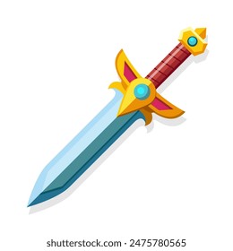 Espada mágica del rey aislada sobre fondo blanco. Arma medieval. Vector ilustración de dibujos animados.	