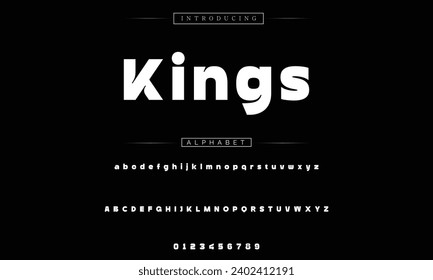 Kings Modern Bold Font. Sans Serif Font. Regular Italic Uppercase Lowercase Typography urban style alphabet fonts for fashion, sport, technology, digital, movie, logo design, vector illustration