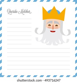 The kings of orient. vectorized letter. Dear Melchior written in Spanish