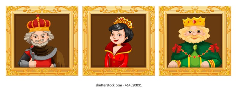 Reis e rainhas em foto molduras ilustração
