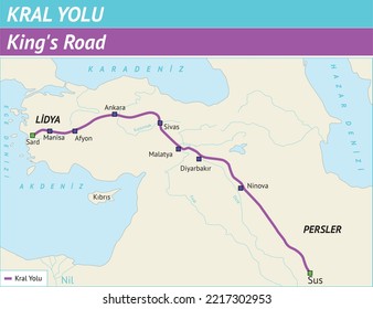 King's Road (History Lesson, Maps) Osmanlı Devleti, Tarih Haritaları, Kral Yolu, Lidya, Pers, Pers İmparatorluğu, Kralın Yolu, Bizans Harita