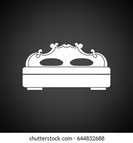 King-size bed icon. Black background with white. Vector illustration.