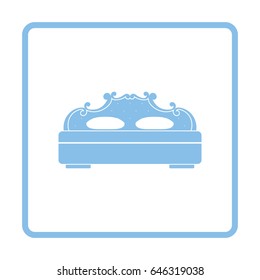 King-size bed icon. Blue frame design. Vector illustration.