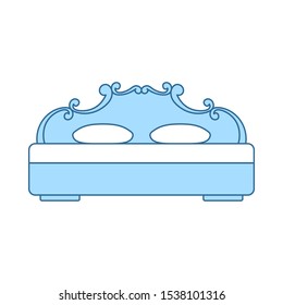 King-size Bed Icon. Thin Line With Blue Fill Design. Vector Illustration.