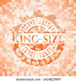 King-size orange tile background illustration. Square geometric mosaic seamless pattern with emblem inside.
