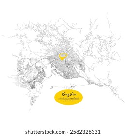 Kingston capital city of Jamaica,Urban Streets Roads Map with city center location pin, illustration vector element image 